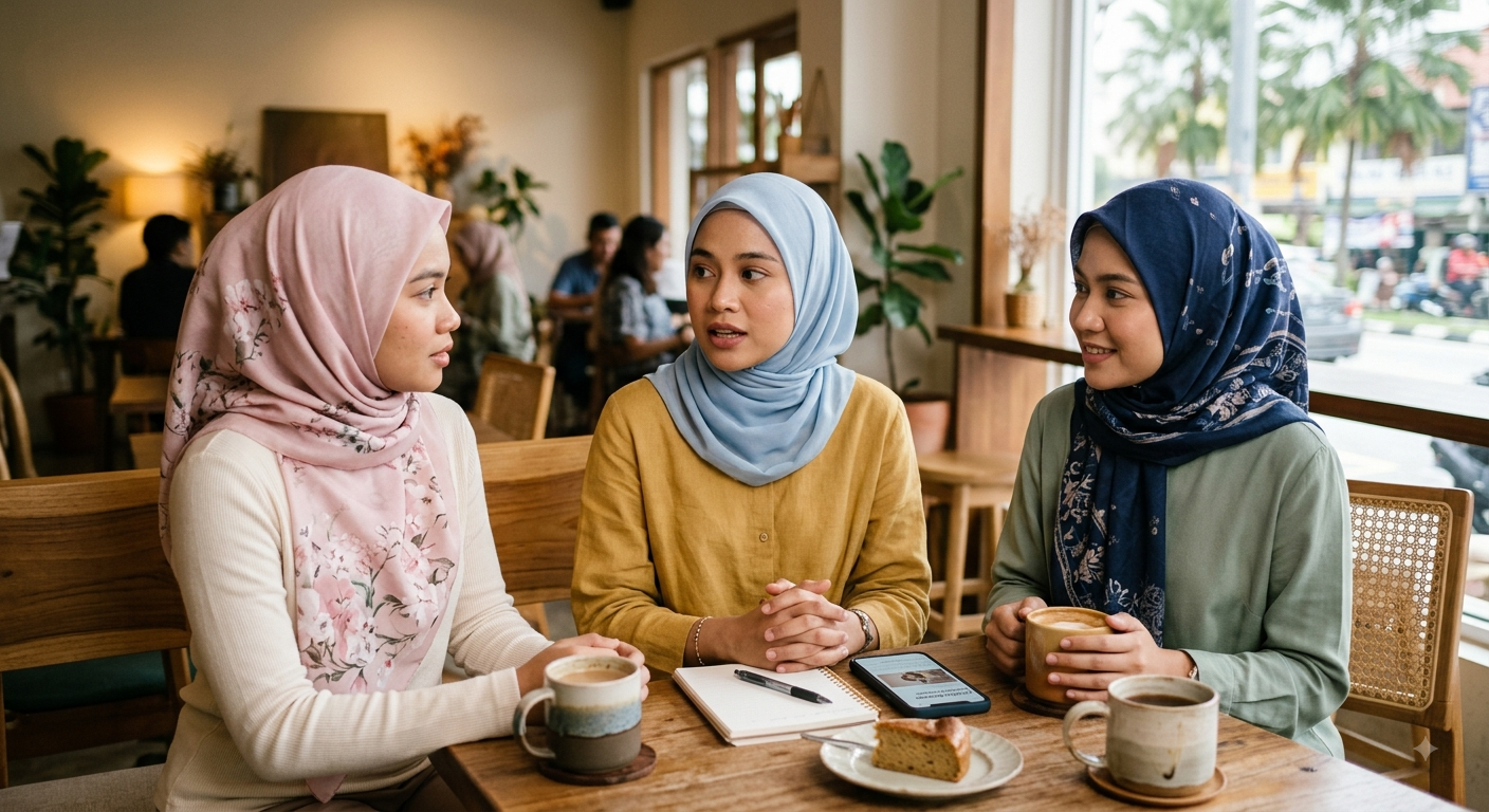Wanita berbual tentang kesihatan intim di kafe