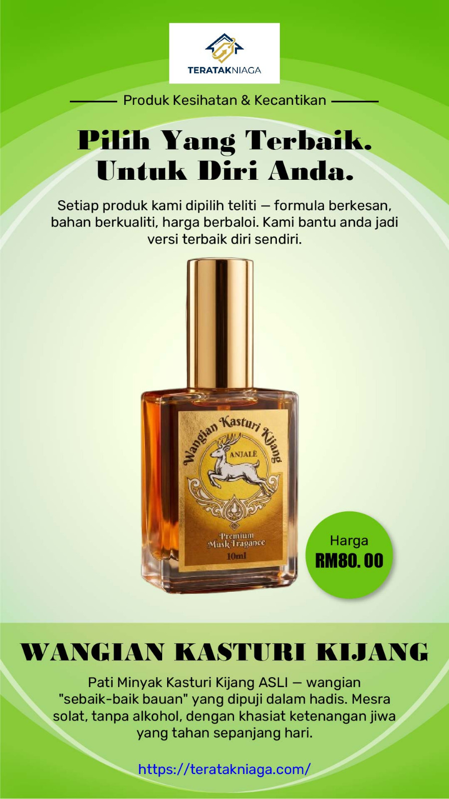 Pati Minyak Wangi Kasturi Kijang ASLI 10ml dalam botol kaca premium